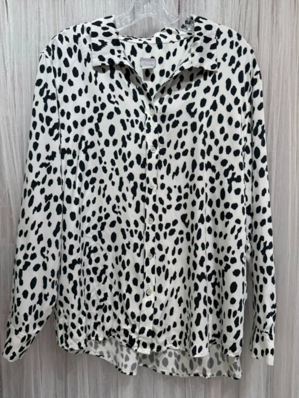 Chico’s Womens Size 3 US 16/18 Black White Animal Print Button Front Office